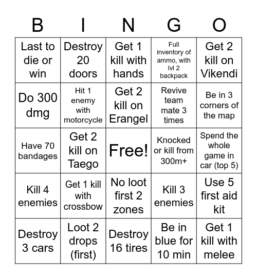 Pubg Bingo BotTiny Bingo Card