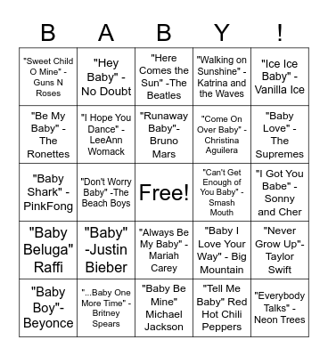 "Baby" Music BINGO! Bingo Card