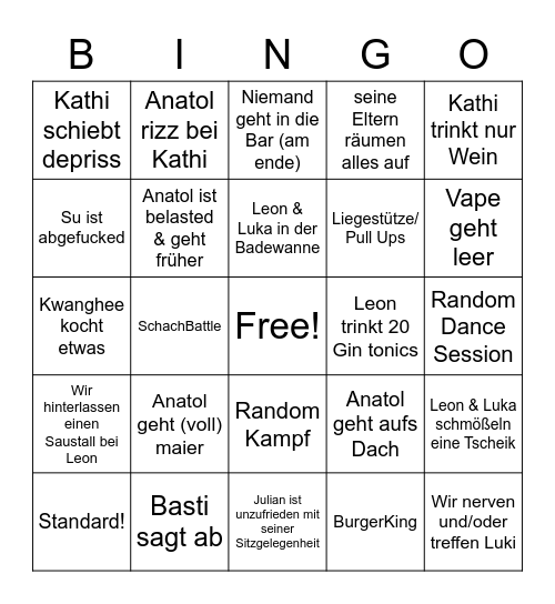 Leon Vorglühung BINGO Card