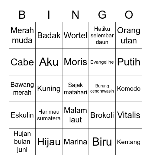 Bingo with Hujan Bingo Card