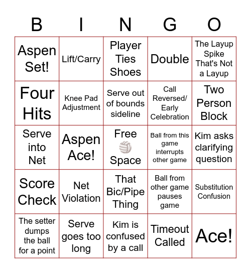 Volleyball Bingo Card