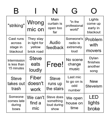 Tech Crew Bingo Card