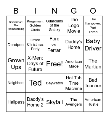 Songs from Movies 2010-2019 Bingo Card