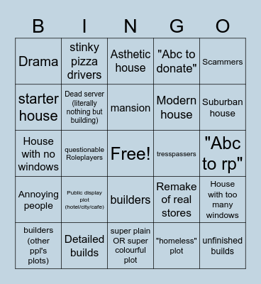 Bloxburg Bingo by V Bingo Card