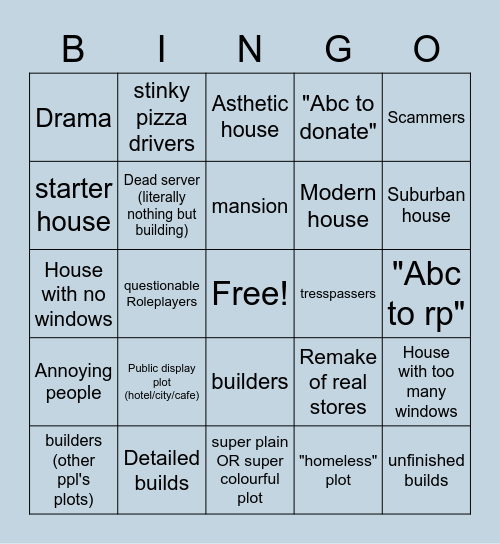 Bloxburg Bingo by V Bingo Card