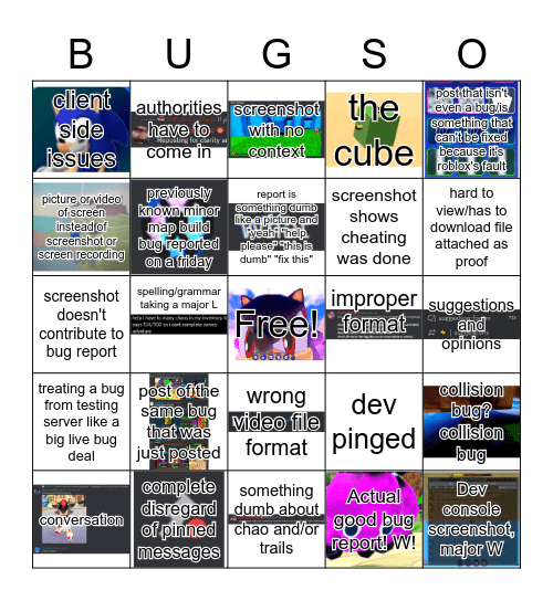 Daily Bug Report Bingo Card