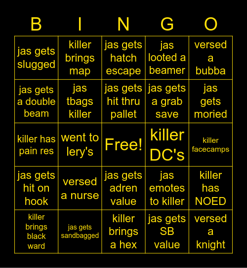 DBD bingo w/ allthatjasss Bingo Card