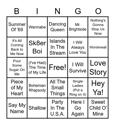 Karaoke Classics Bingo Card