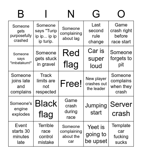 AUSSI SUPERCARS RACE Bingo Card