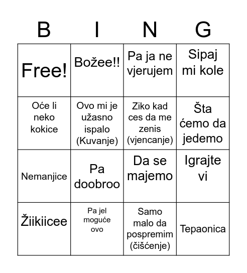 Dobro Došla Kaća Bingo Card