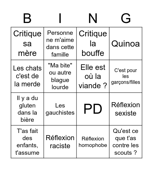 Bingo du bougon Bingo Card
