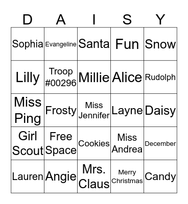 Troop #00296 Bingo Card