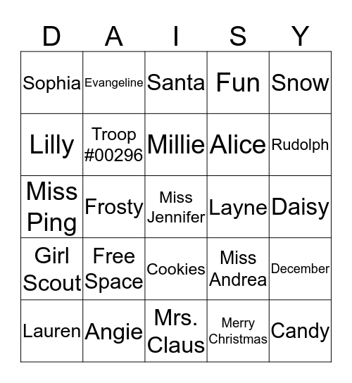 Troop #00296 Bingo Card