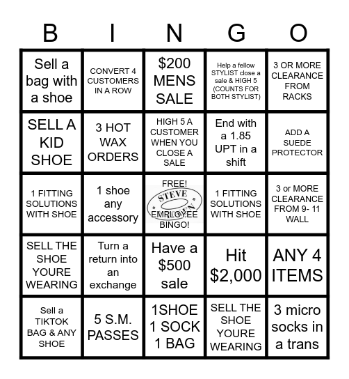 Steve Madden Bingo Card