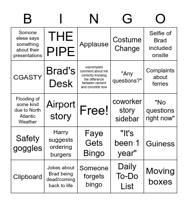 Tom's Card for Brad's Bingo Card