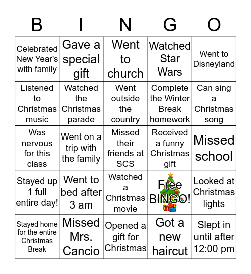 Winter Break Ice-Breaker Bingo Card