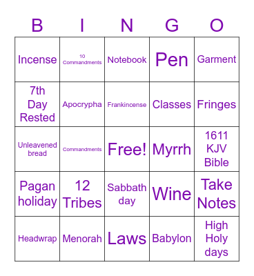 Happy Sabbath! Bingo Card