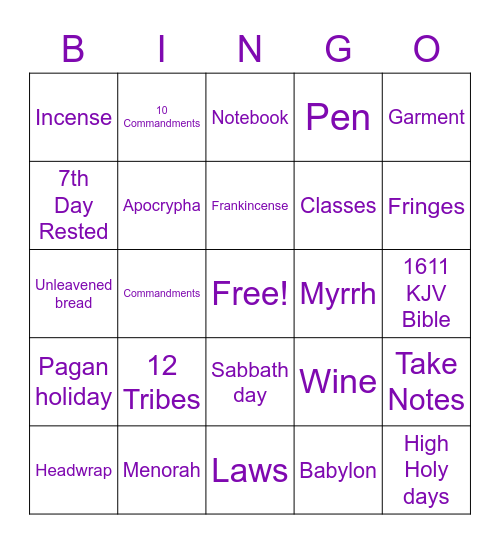 Happy Sabbath! Bingo Card