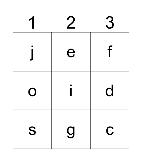 grapheme bingo  Bingo Card