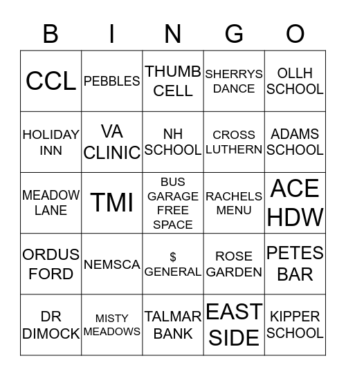 THUMB AREA TRANSIT Bingo Card