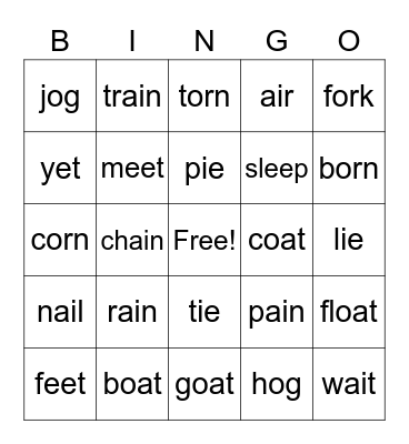 Phase 4 Phonics Bingo Card