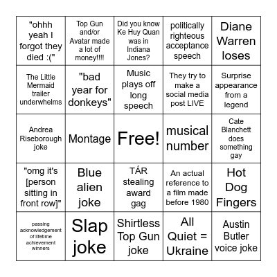 OSCARS 2023 BINGO Card