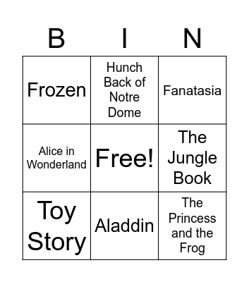 Disney Movies Bingo Card