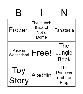 Disney Movies Bingo Card