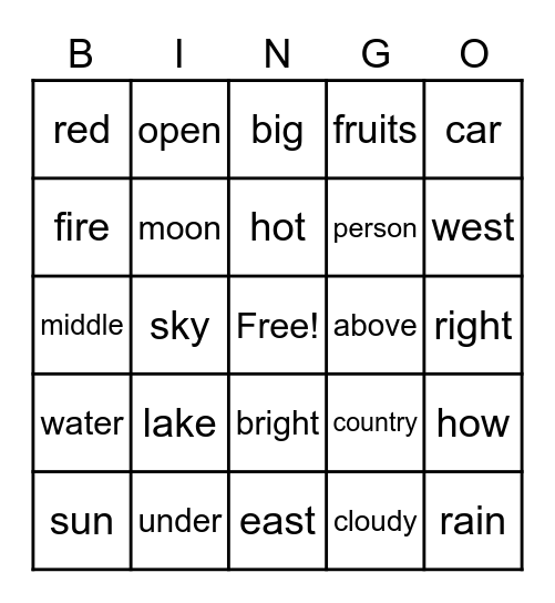 3/13/2023 Mandarin Vocabulary Game_En_WU Bingo Card