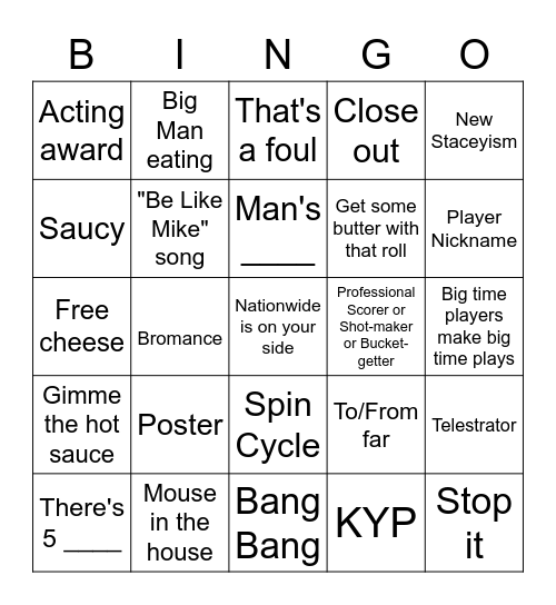 Stacey King Bingo Card