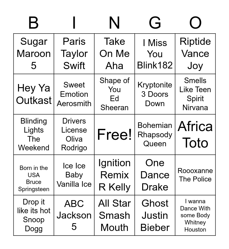 Roanoke College Music Bingo Card