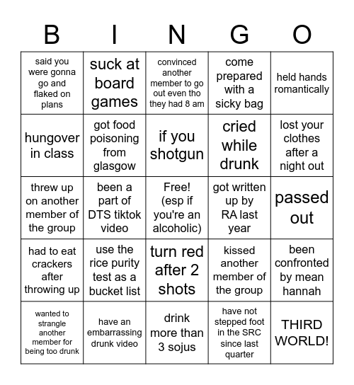 DTS Bingo Card