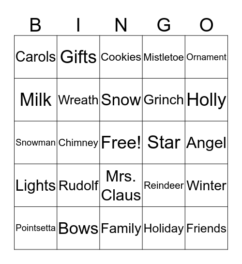 Holiday Bingo Card