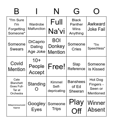 Oscars Bingo 2023 Bingo Card