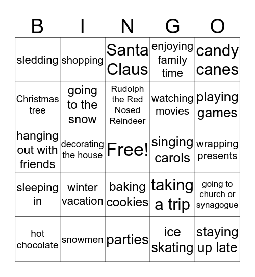 Holiday Bingo Card