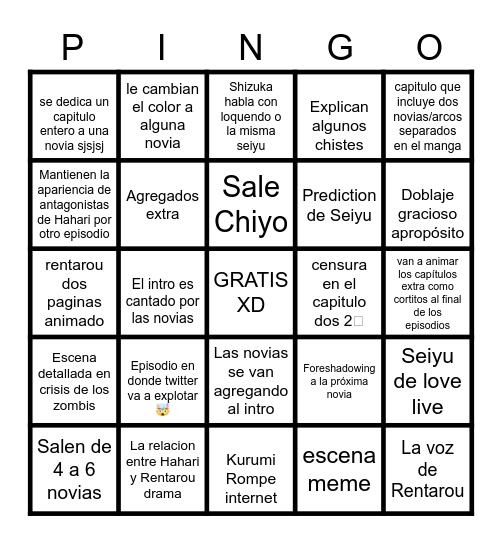 nose como se hace esto Bingo Card