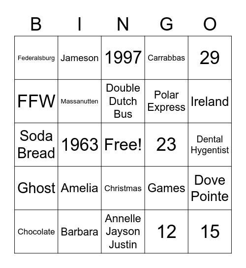Pattie Bingo Card