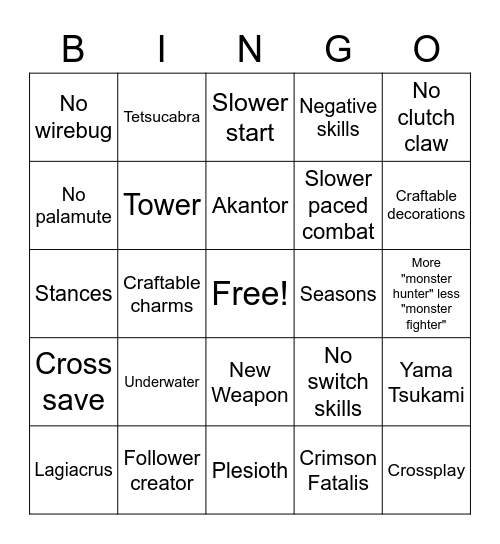 MH6 Bingo Card