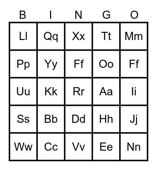 The Alphabet Bingo Card