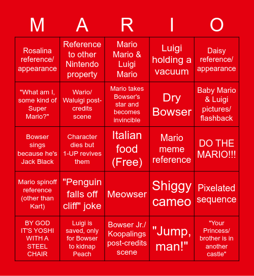 MARIO MOVIE BINGO Card