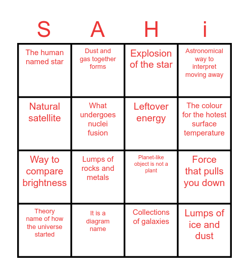 Astrophysics Bingo Card