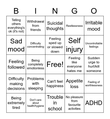 Depression bingo Card