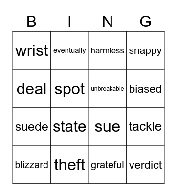 Retrieving Vocabulary Bingo Card