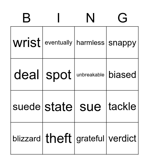 Retrieving Vocabulary Bingo Card