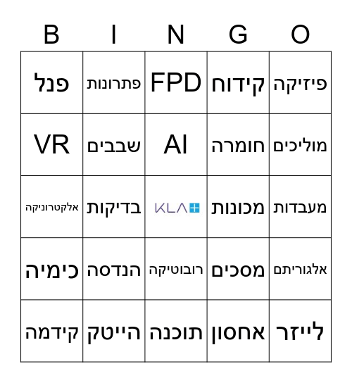 KLA+ Bingo Card