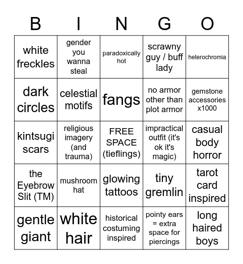 d&d character design Bingo Card