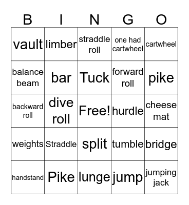 gymnastic Bingo Card