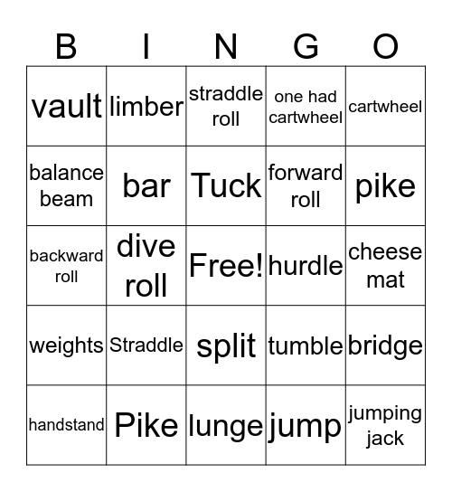 gymnastic Bingo Card