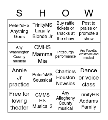 Musical March Madness Bingo Card