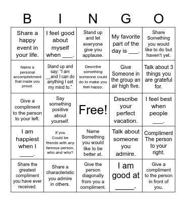 Social Skills Group Bingo Card